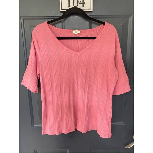 ANA A New Approach Pink Striped V-Neck Blouse Cotton Top, Size XXL - Picture 4 of 10